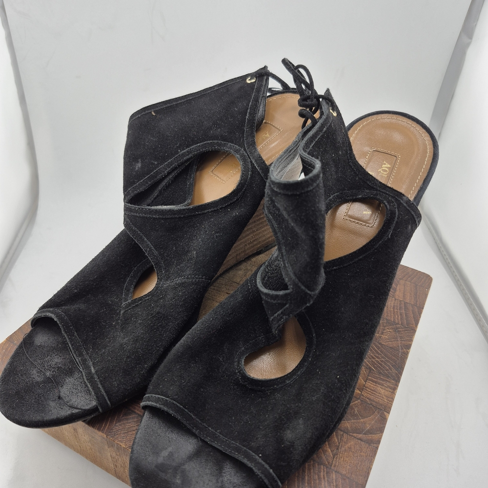 Aquazzura Black Open-Toe Wedges